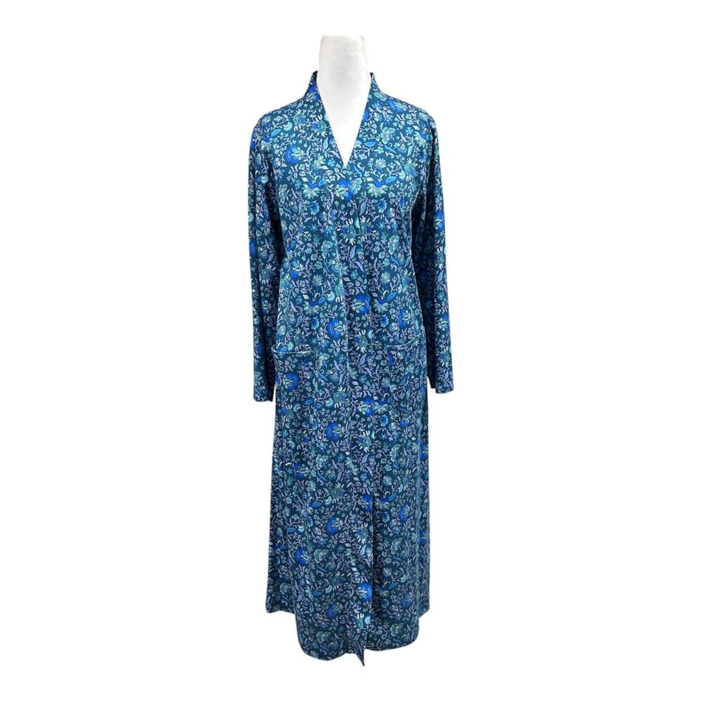 Lands End Floral Cotton Long Robe Sz M Petite Blue